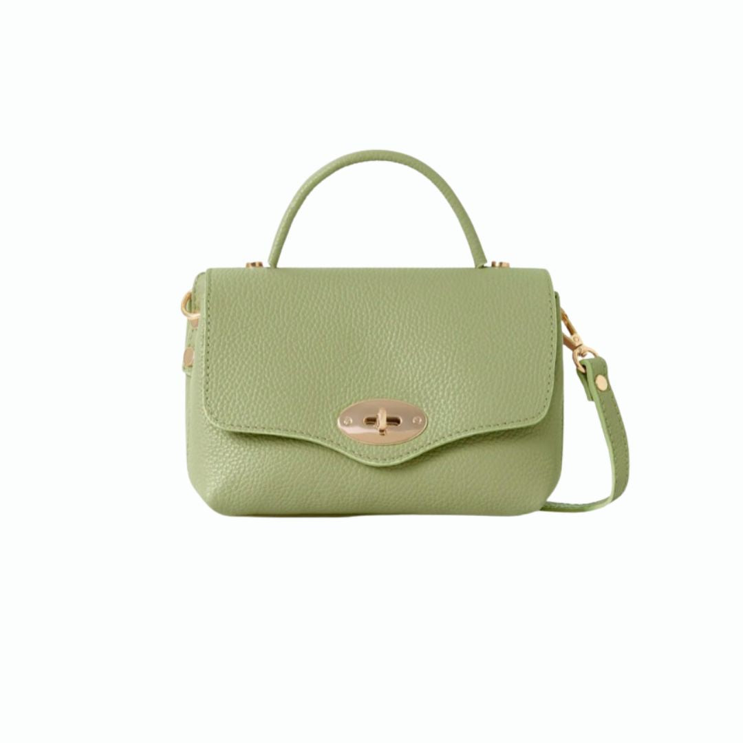 TORIA LEE | Olive Green Italian Leather Mini Grab Bag with Gold Turn-Lock Clasp