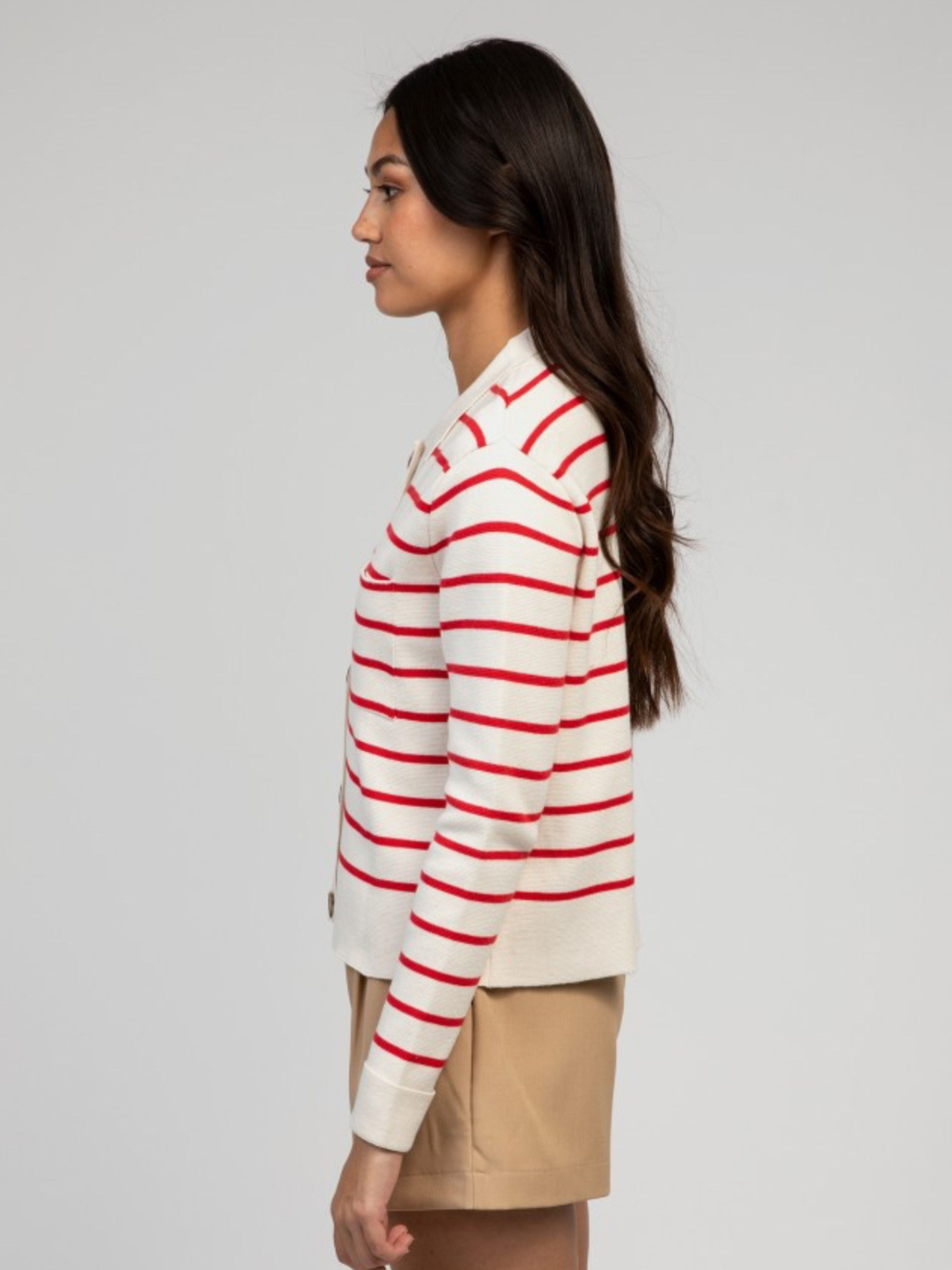 Red White Stripe Cardigan