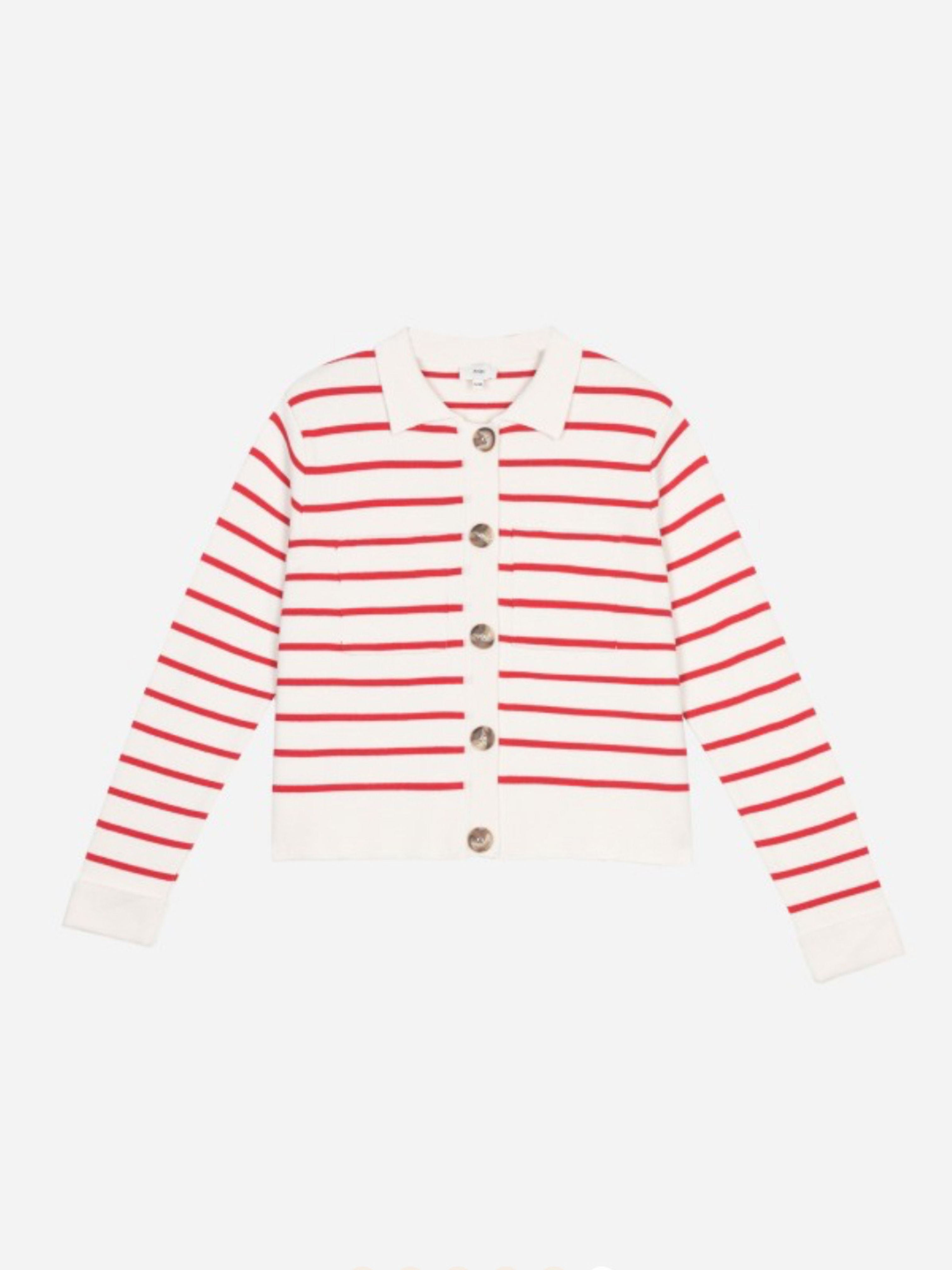 Red White Stripe Breton Cardigan