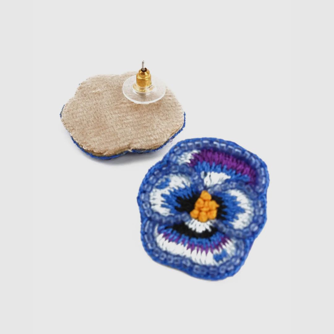 Blue Beaded Pansy Stud Earrings My Doris