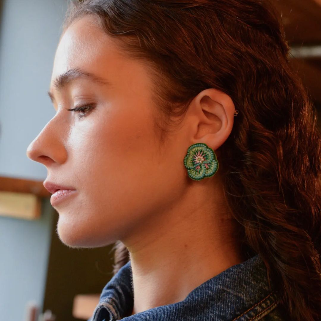 MY DORIS | Blue Beaded Pansy Stud Earrings