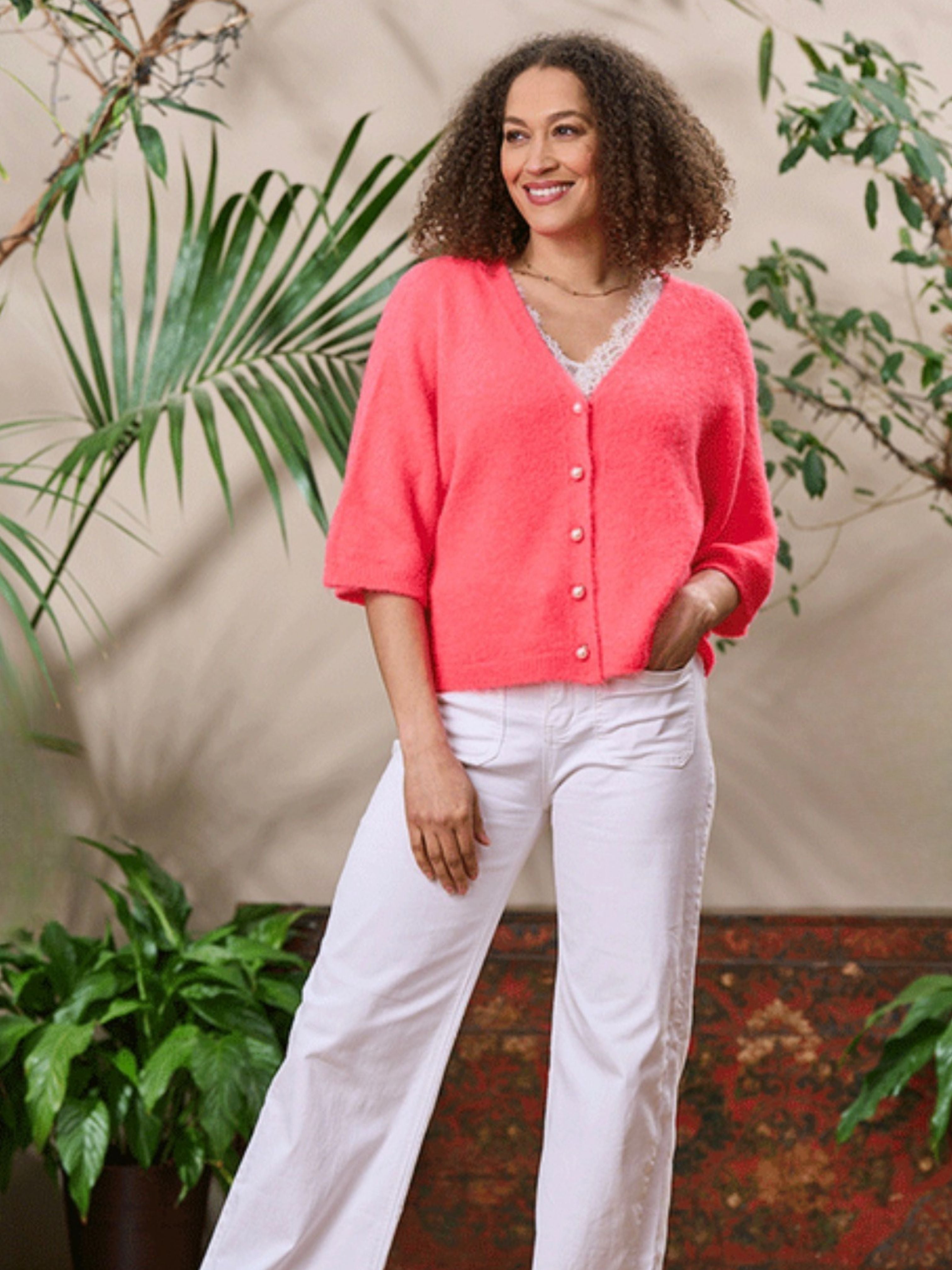 Coral Alpaca Knit Cardigan 