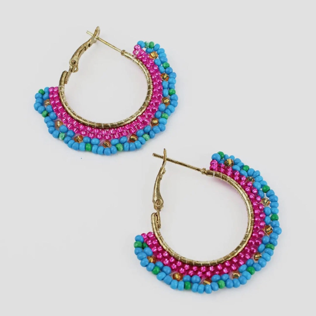 Pink and Blue beaded hoop earrings My doris
