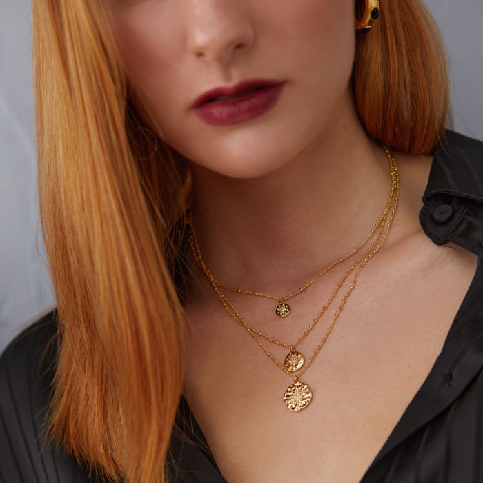 roma gold coin layer necklace