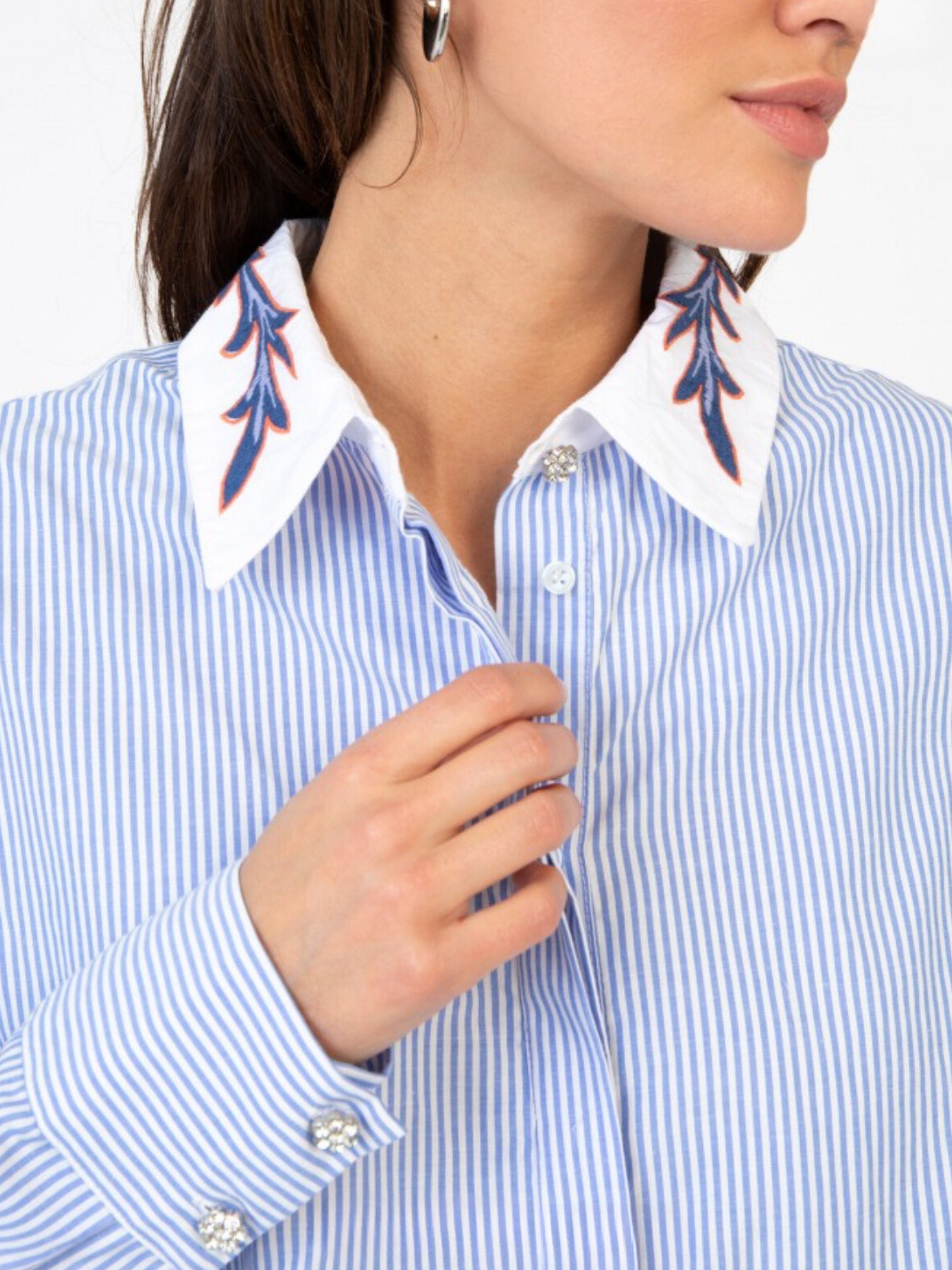 saby blue white stripe embroidered cotton shirt
