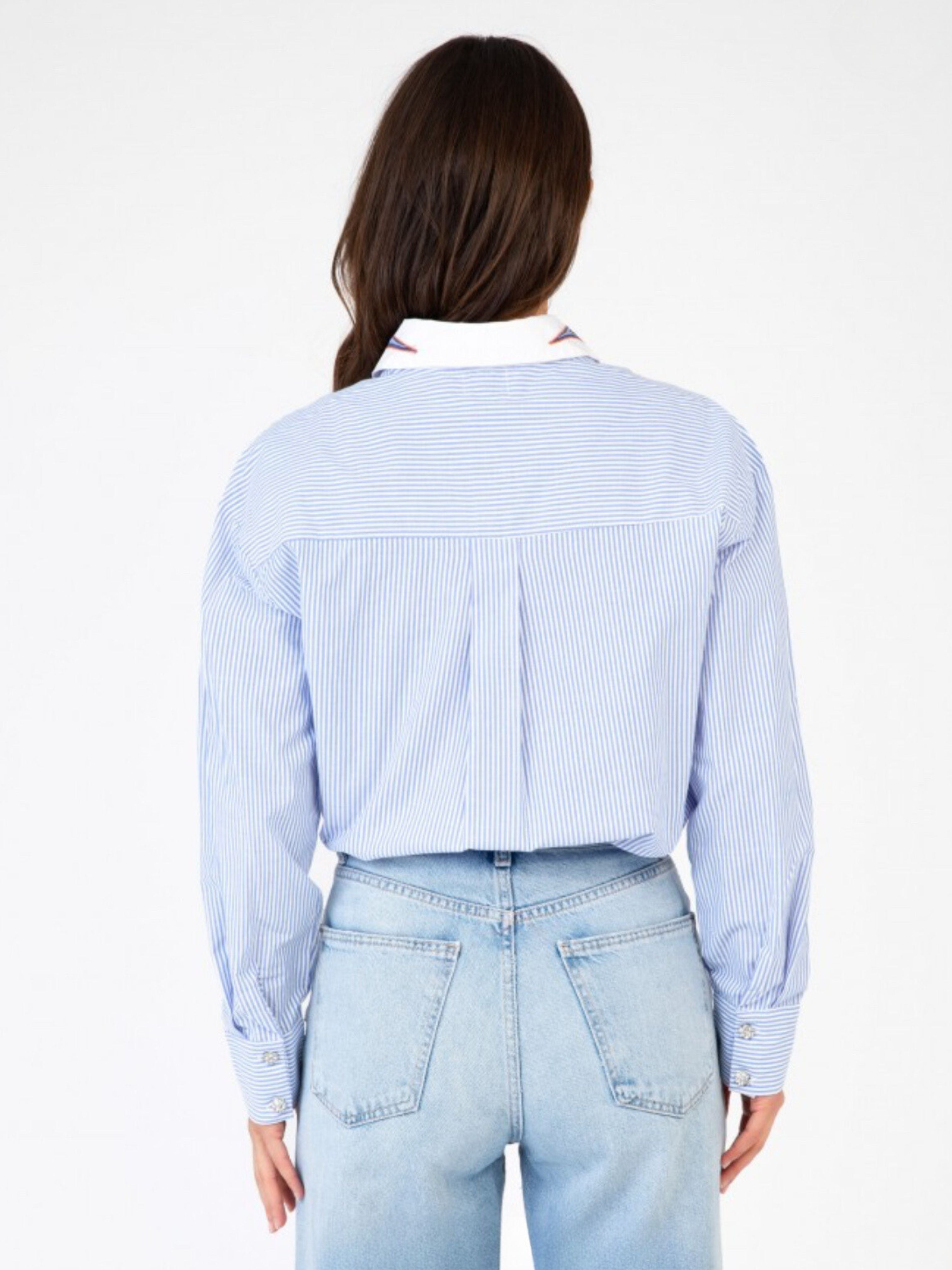 cotton blue white stripe shirt