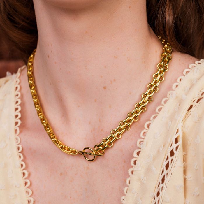 saffron chunky vintage gold chain t bar necklace