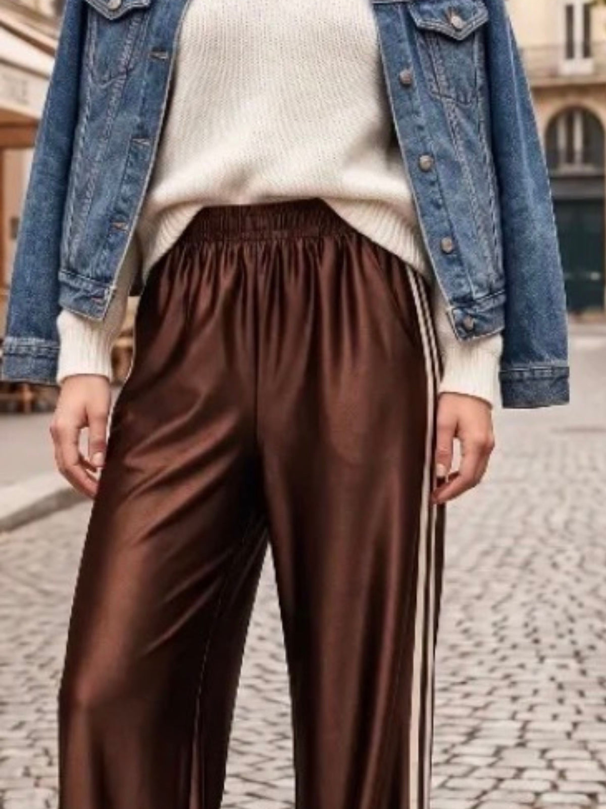 Women's Chocolate Brown Satin Wide Leg Trousers