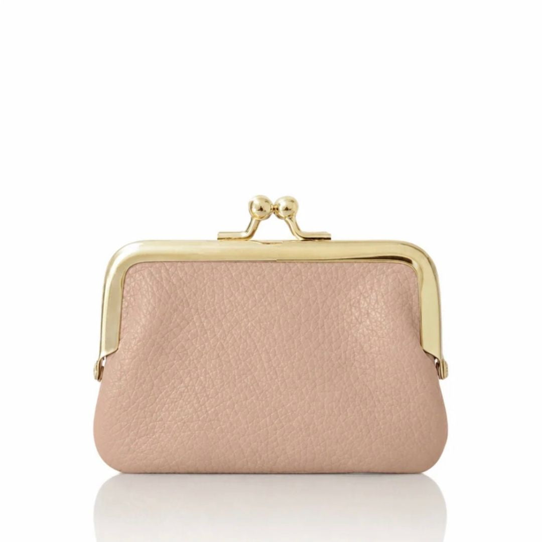 Smokey Rose Italian Leather Coin Purse with Gold Kiss-Lock Clasp