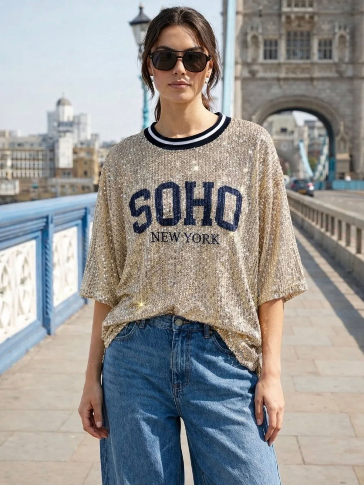 Soho New York Sequin Tee Shirt / Camouflage