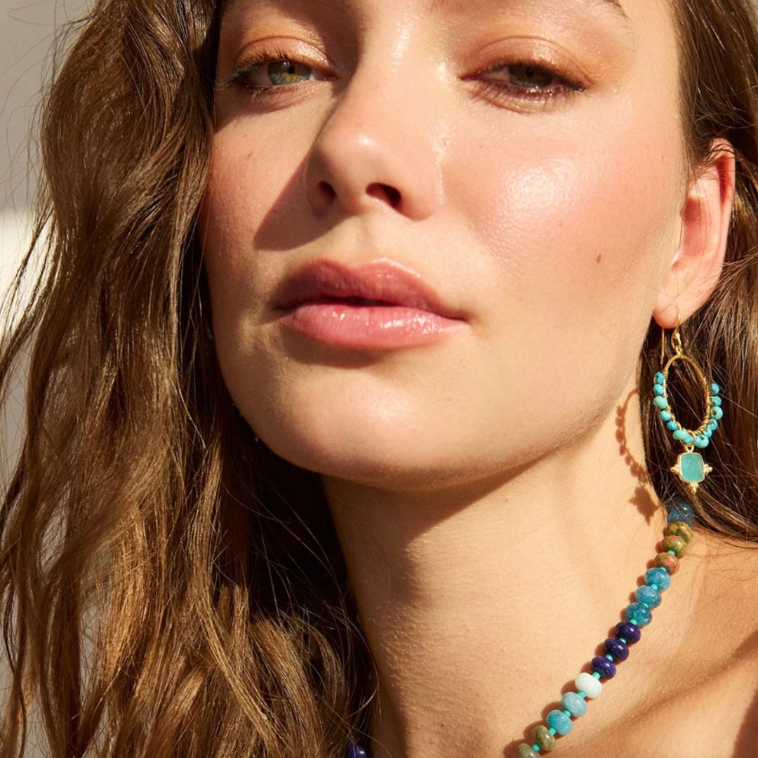 ASHIANA London | Malibu Turquoise Beaded Hoop Earrings – 22ct Gold Plated