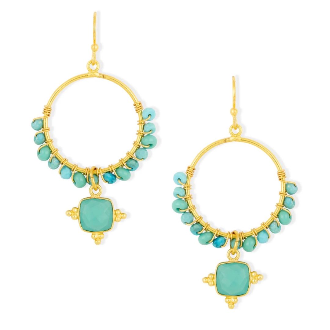ASHIANA London | Malibu Turquoise Beaded Hoop Earrings – 22ct Gold Plated