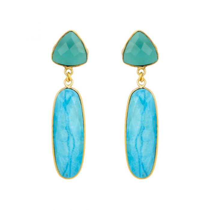 tallulah gold earrings with chalcedony and turquoise gemstones