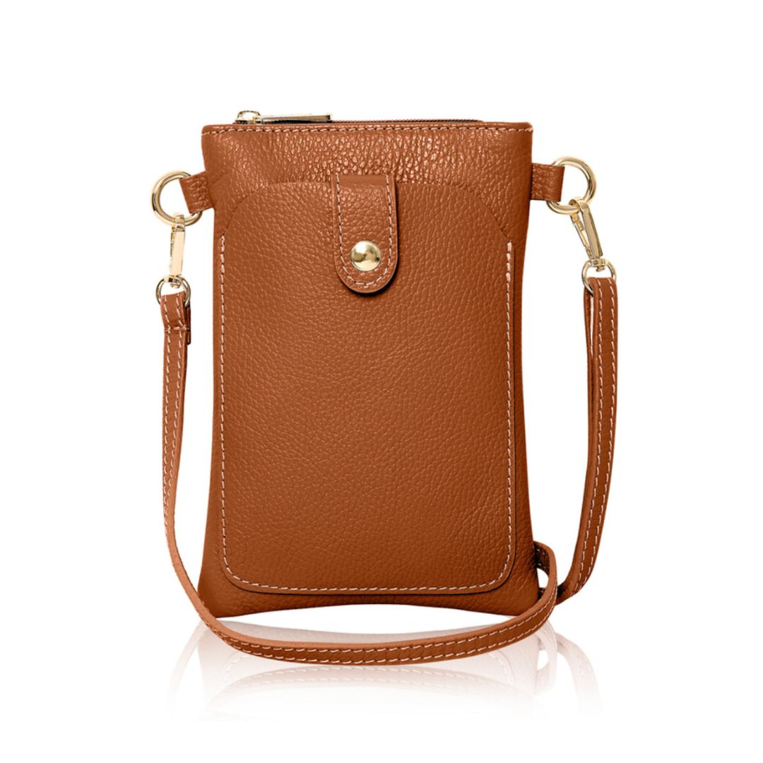 tan leather phone bag