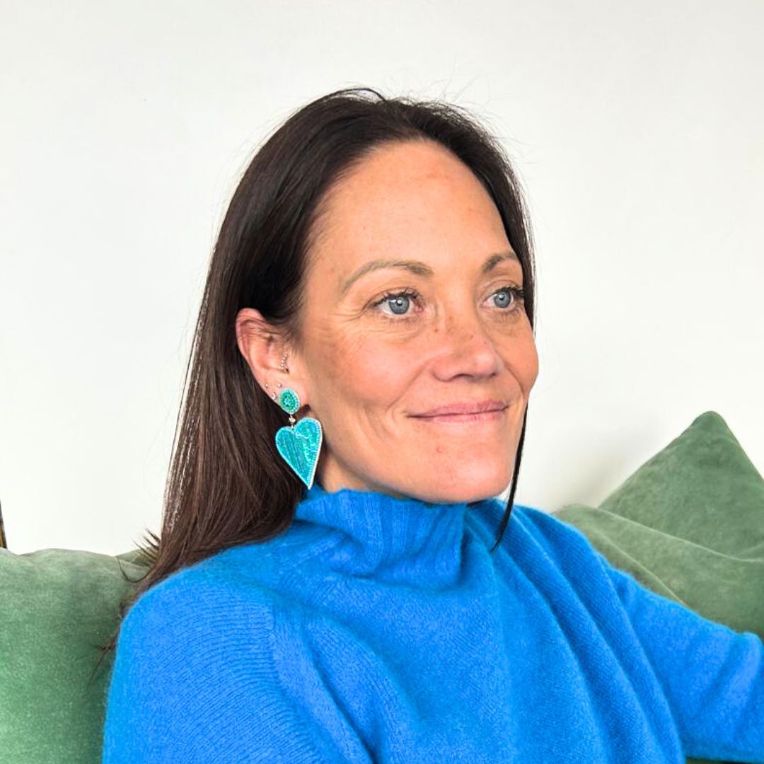 Turquoise Green Stripe Beaded Heart Earrings My Doris