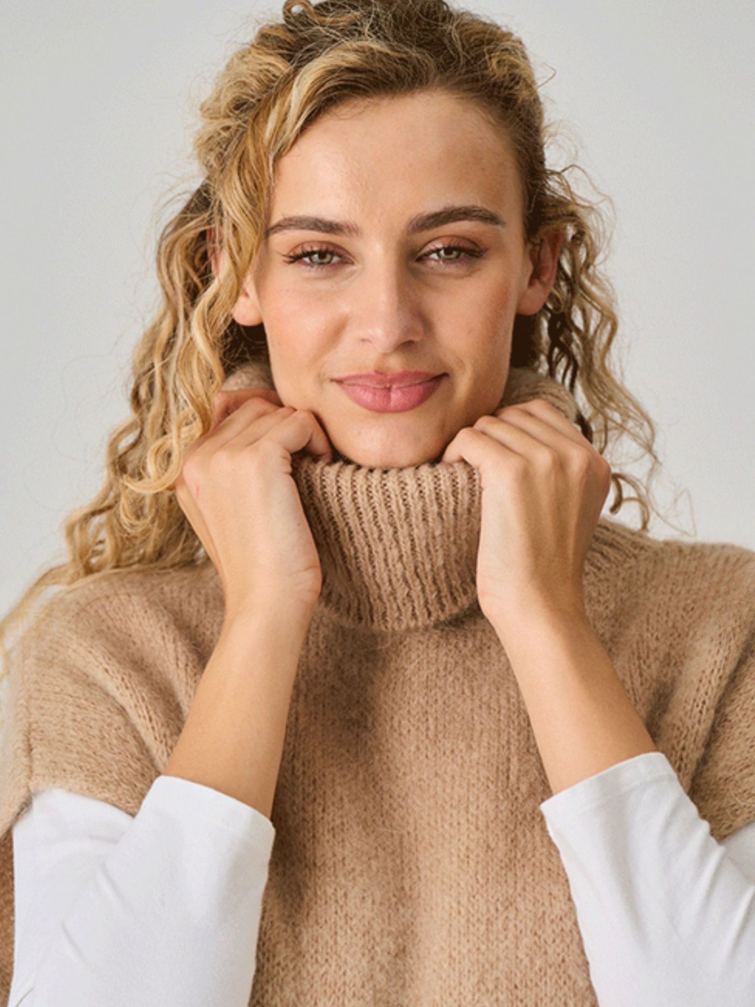 LUELLA Uley Alpaca Knit Oversize Roll Neck Toffee Tank Top