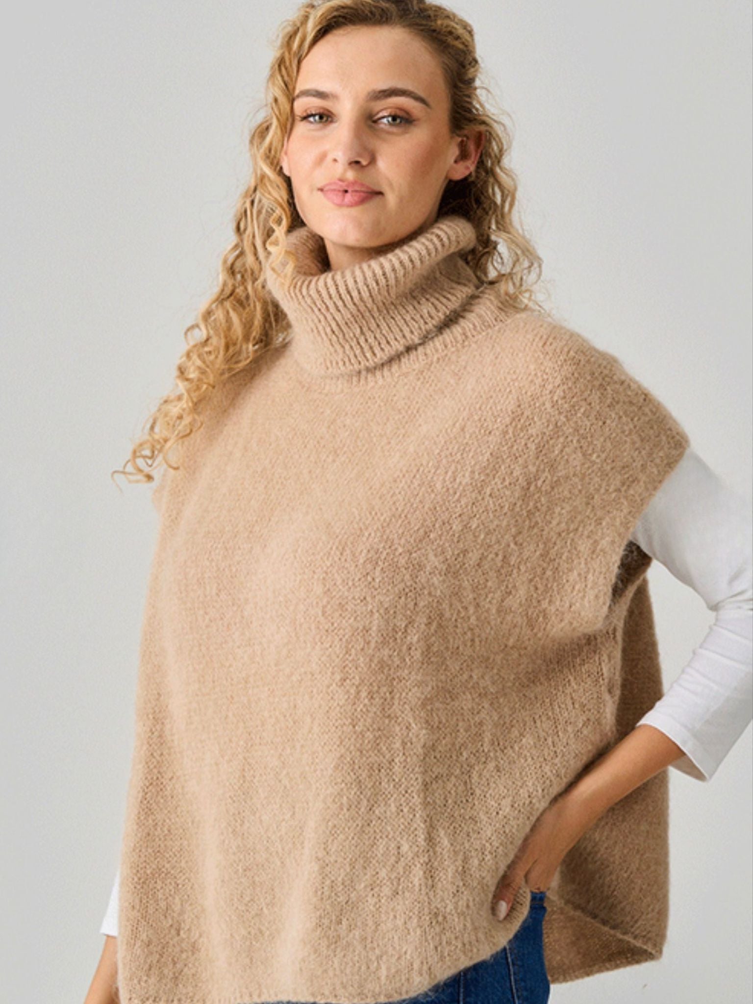 LUELLA Uley Alpaca Knit Oversize Roll Neck Toffee Tank Top