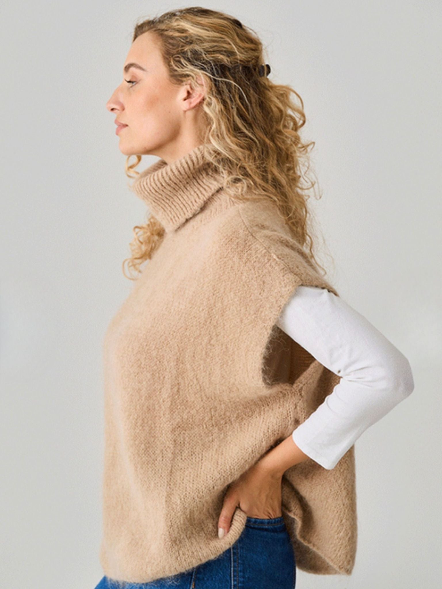 LUELLA Uley Alpaca Knit Oversize Roll Neck Toffee Tank Top