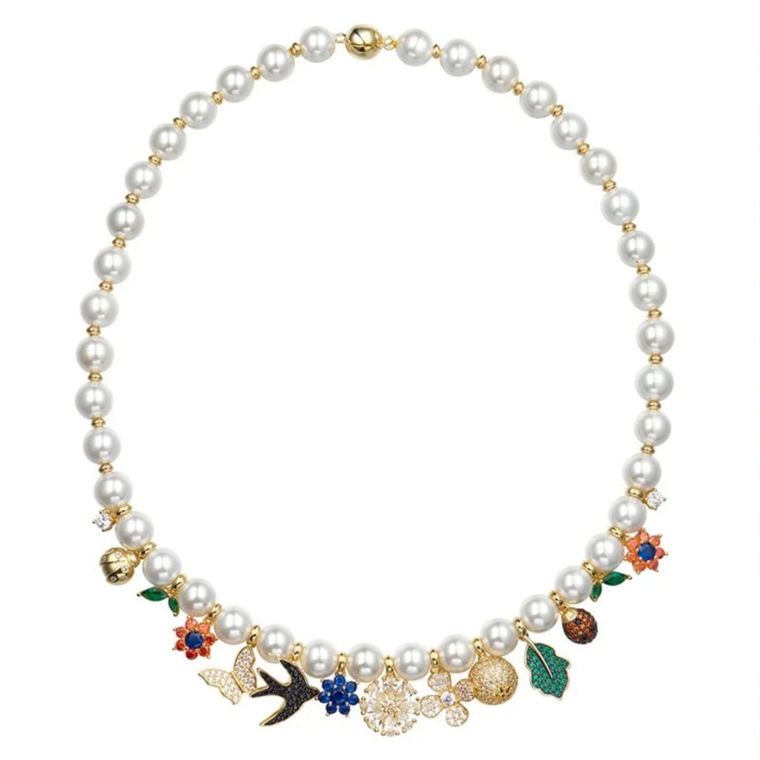 Susannah Pearl Charm Choker Necklace