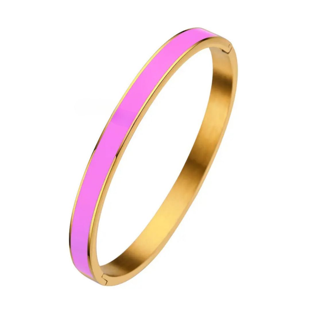 Bright pink and gold enamel bangle bracelet
