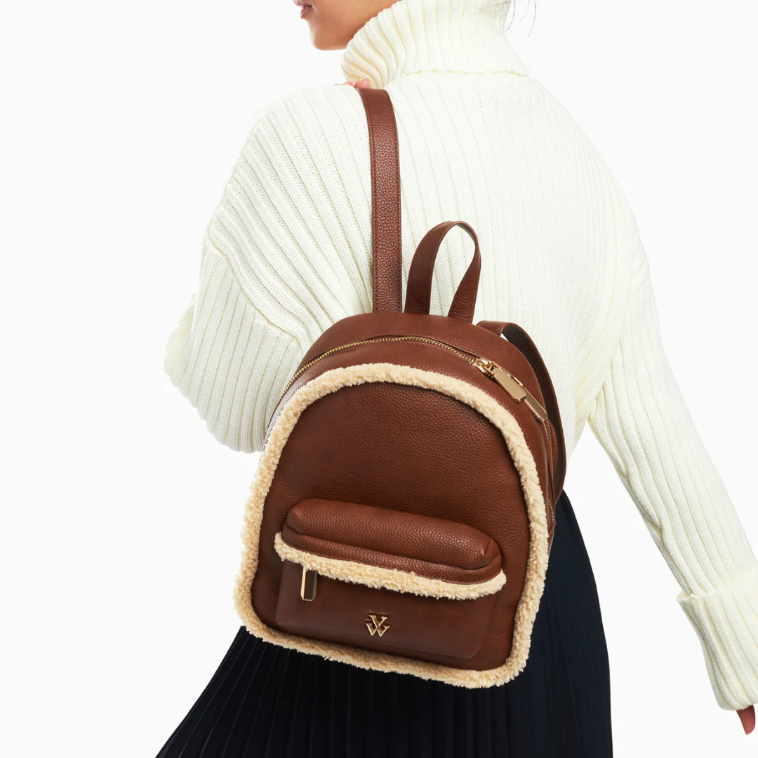 Brown Faux Shearling Mini Backpack