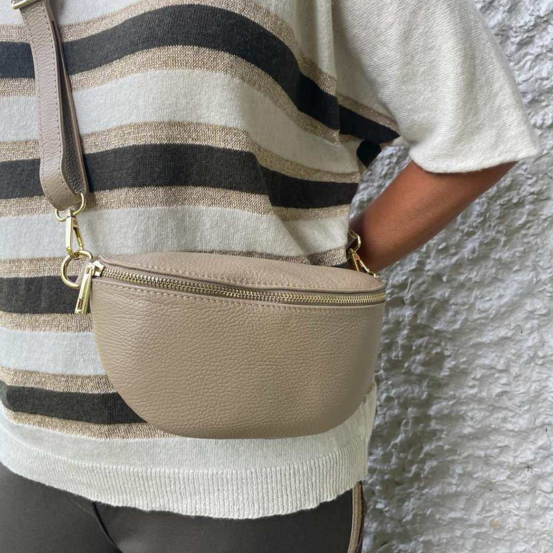Taupe Leather Crossbody Bag