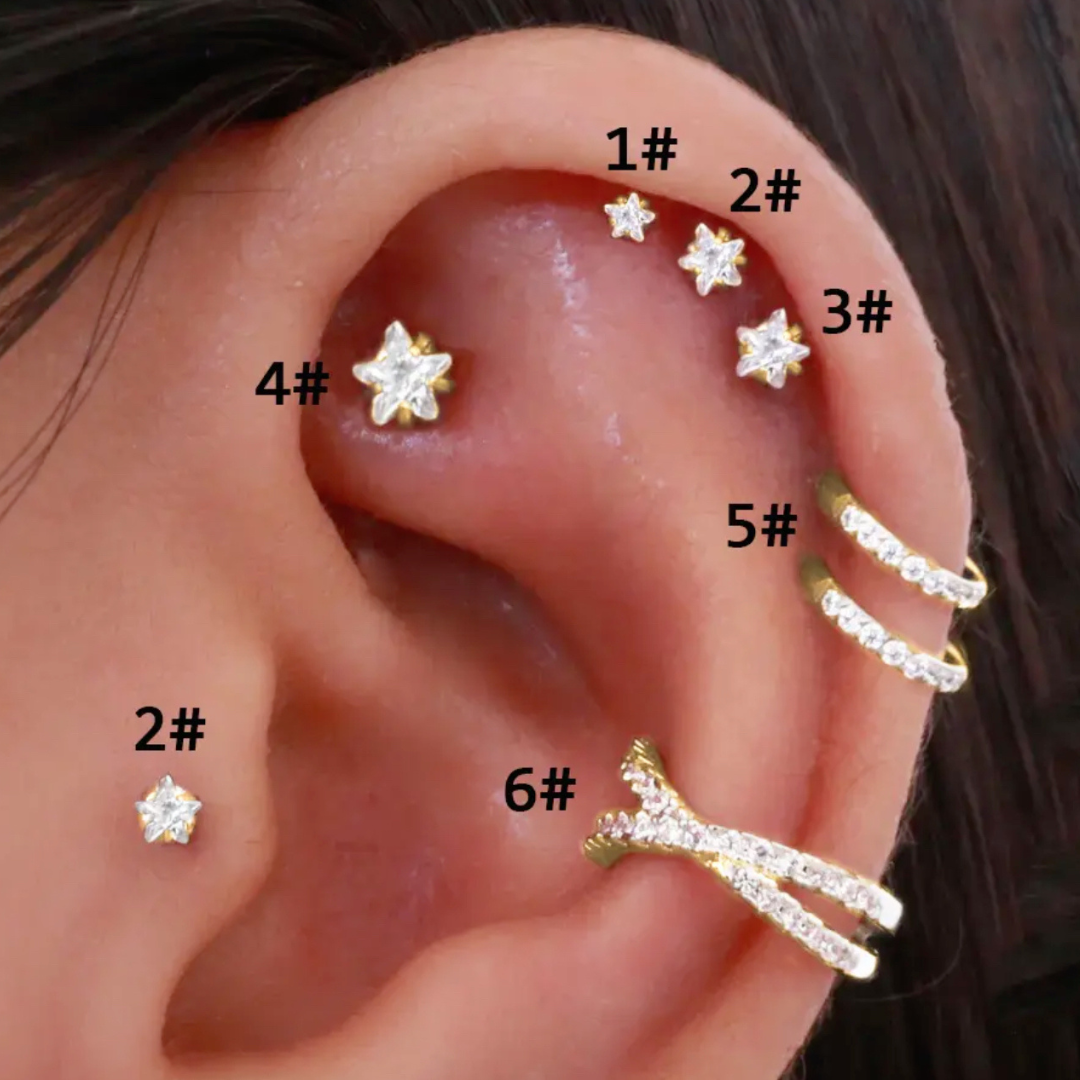 Helix Piercing Crystal Star Stud Earring