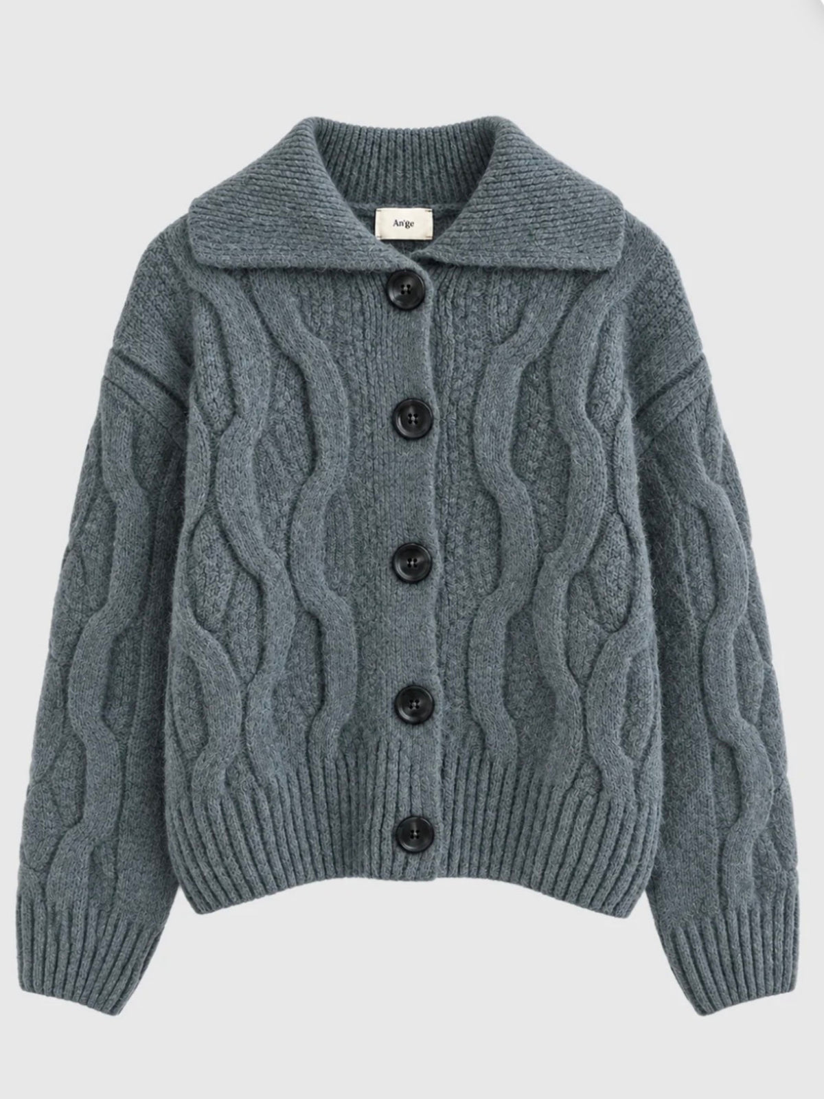Grey Cable Knit Cardigan