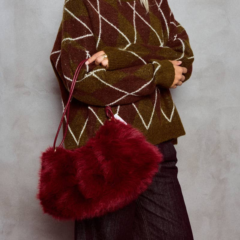 Red faux fur handbag