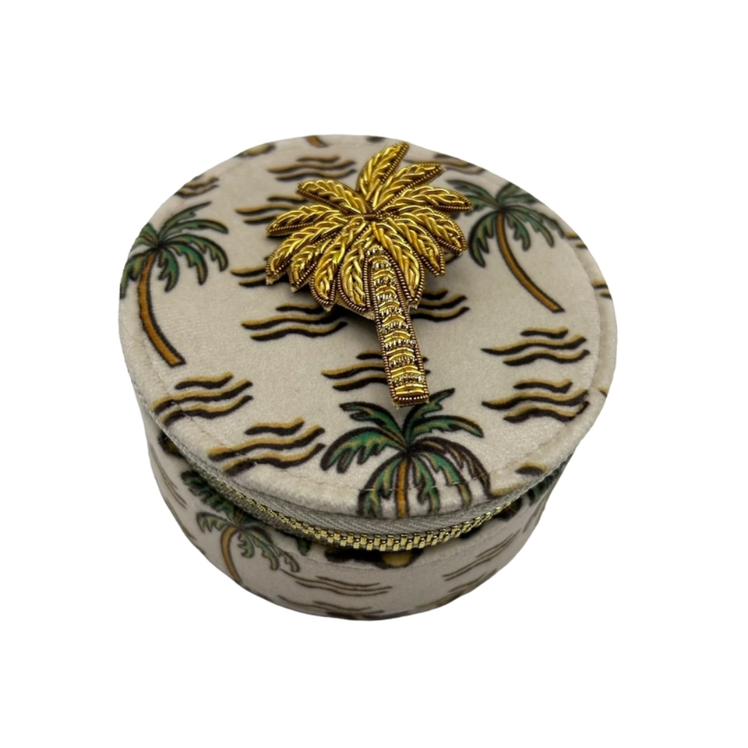 Jewellery Travel Pot in Sand Palm Print 