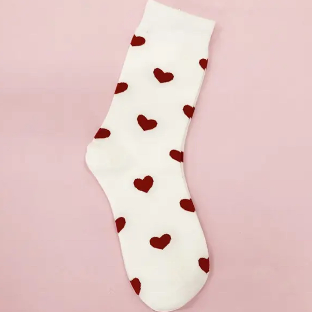 Valentines white socks with red hearts