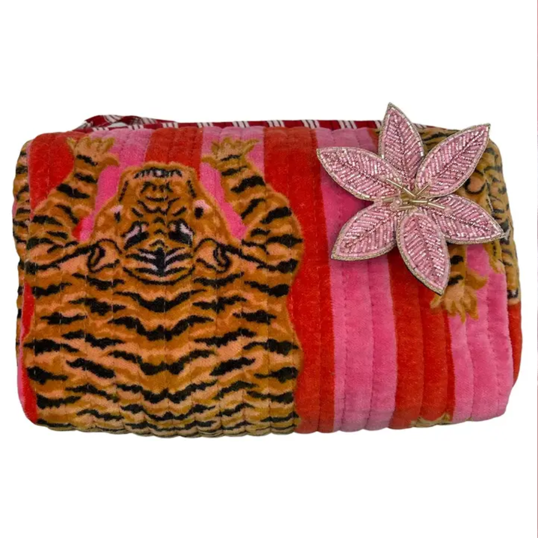 Pink Madagascar Make Up Bag with Lotus Brooch