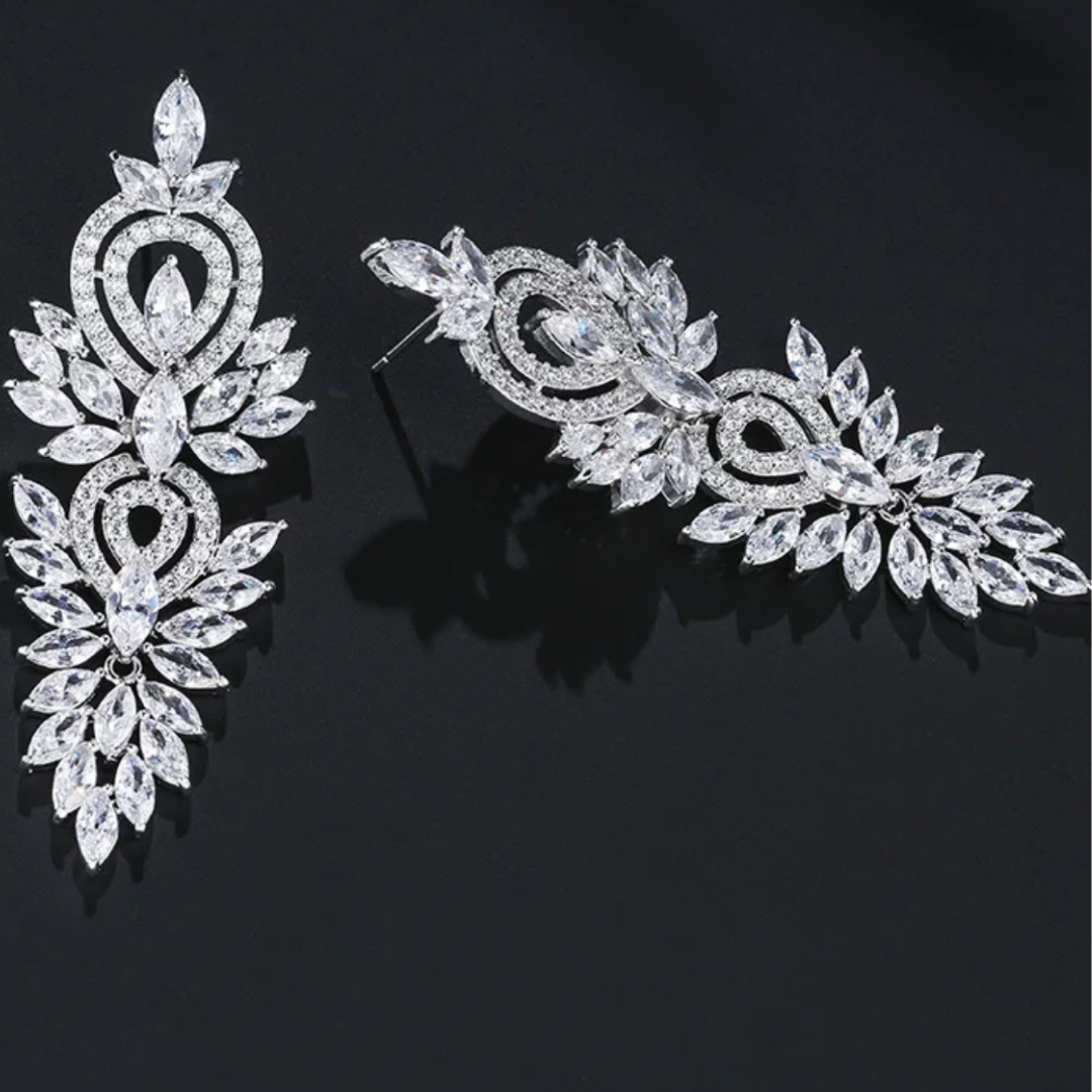 Silver Marquise Zircon Drop Earrings