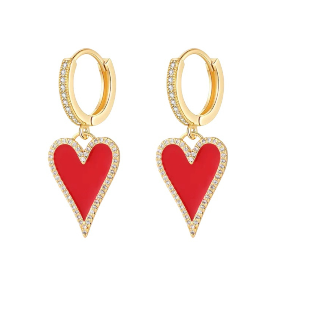 Valentines diamonte red heart huggie earrings