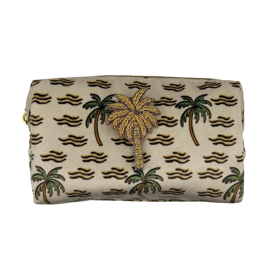 Sand Palm Make-Up Bag & Palm Tree Pin - Recycled Velvet