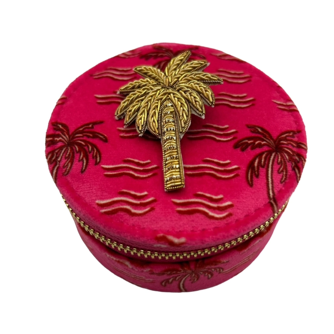 Jewellery Travel Pot in Pink Palm Print 