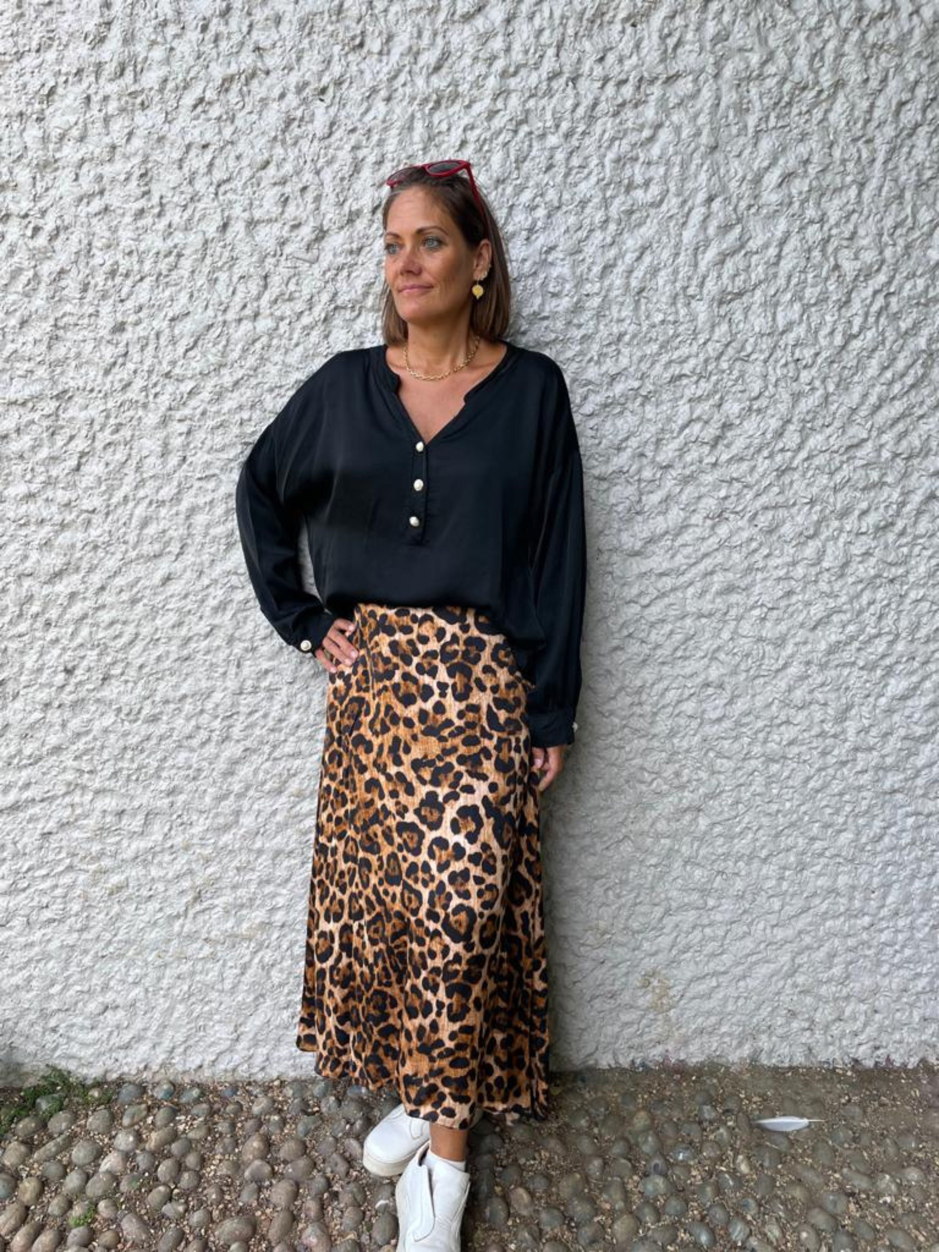 marie leopard print satin skirt