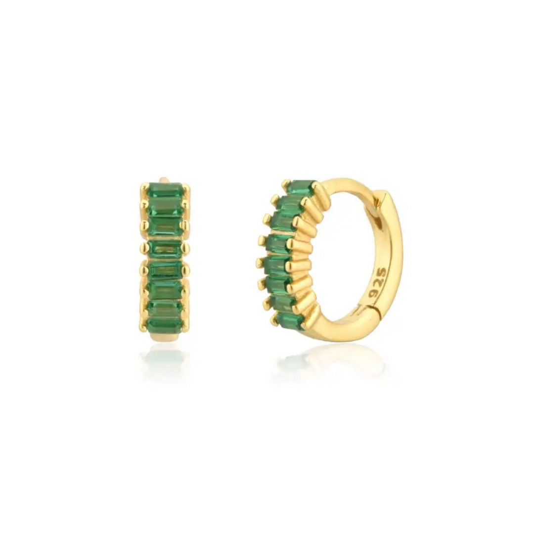 green crystal huggie hoop earrings