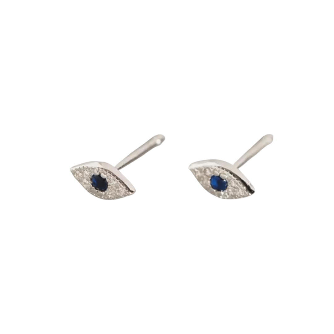 Silver Evil Eye Stud Earrings