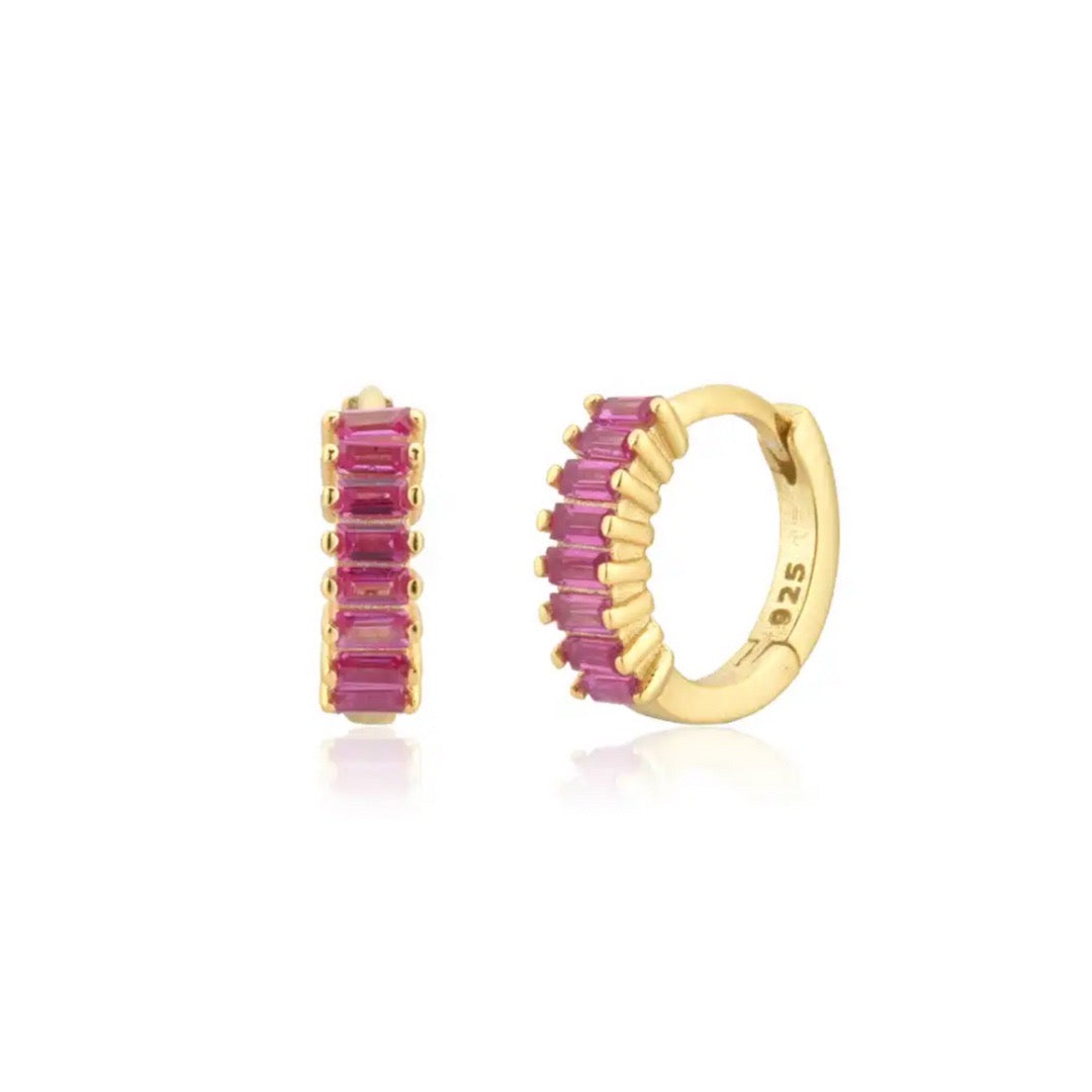 Pink crystal huggie hoop earrings