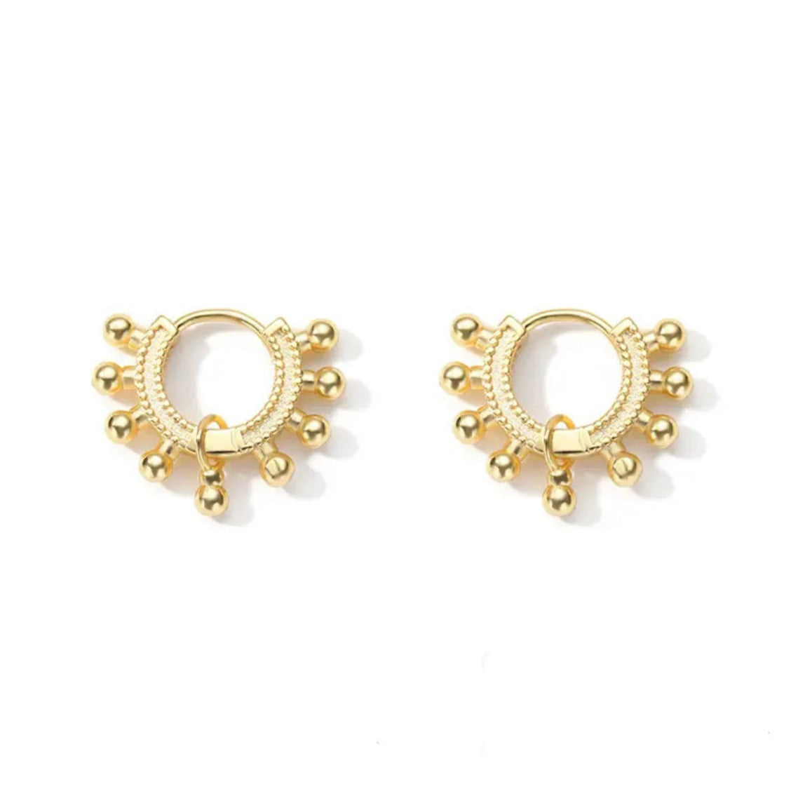 gold beaded huggie hoop earrings