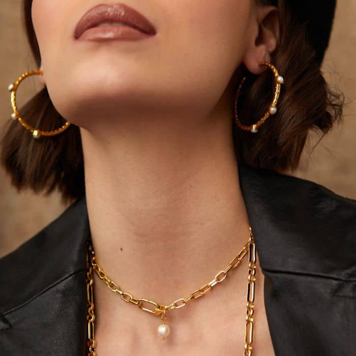 Bardot Chain Necklace Gold Pearl charm