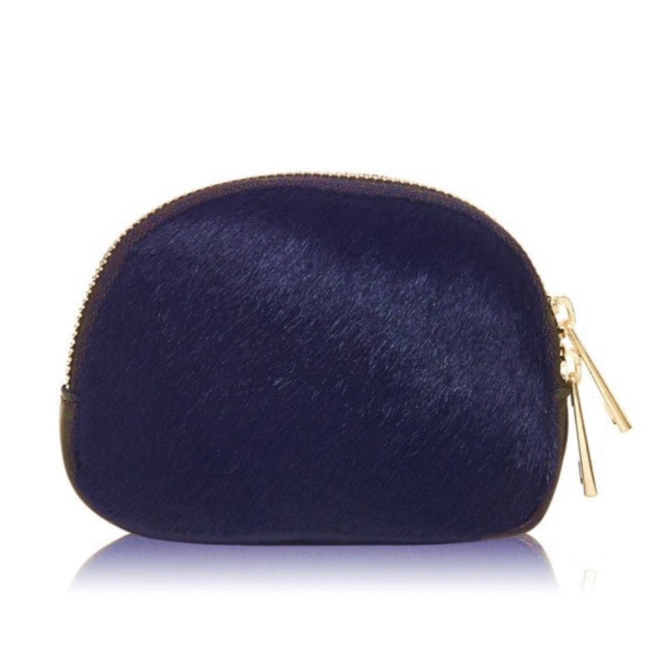 Leather Faux Pony Coin Purse Navy